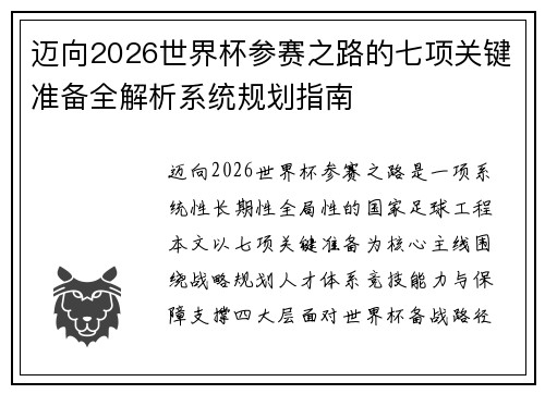 迈向2026世界杯参赛之路的七项关键准备全解析系统规划指南